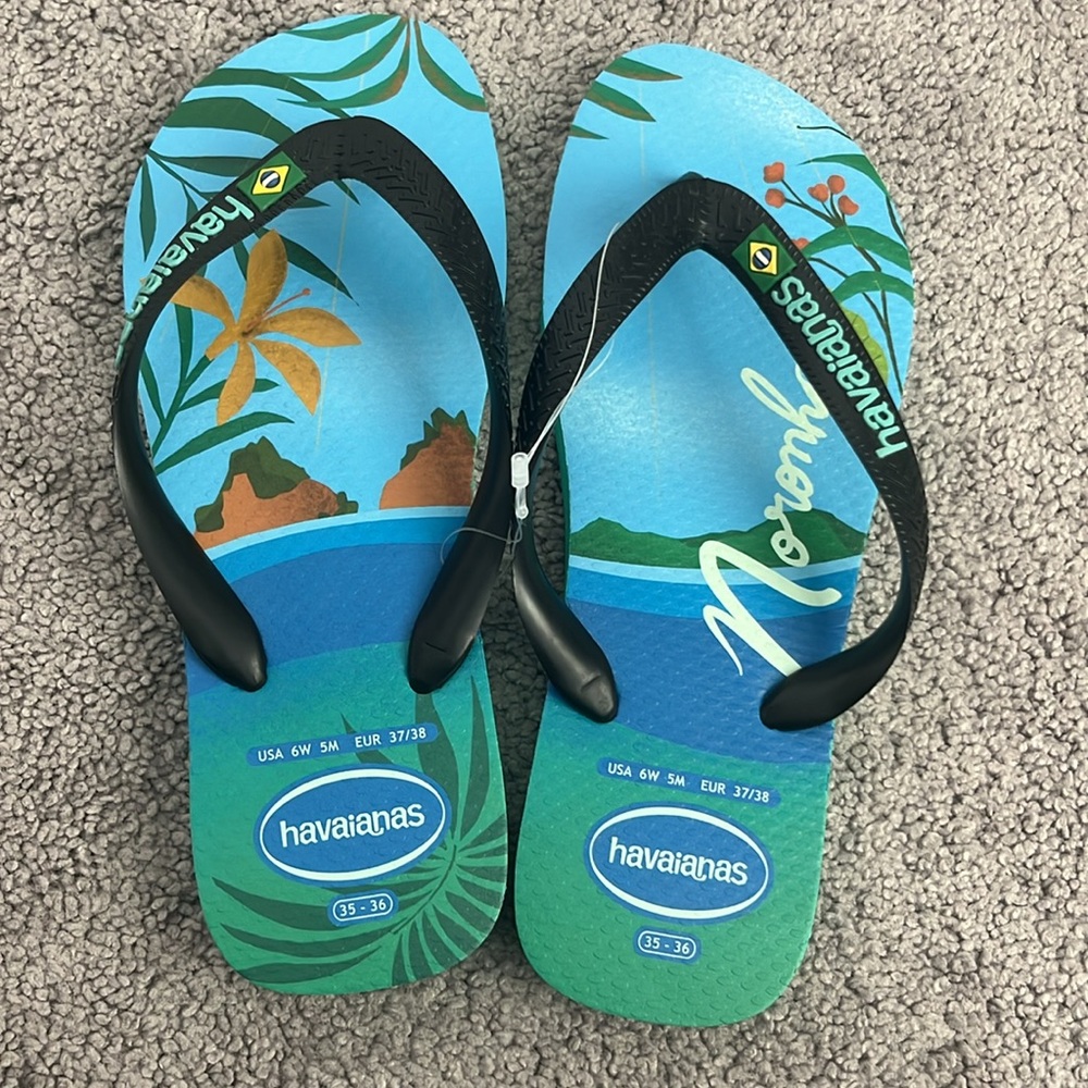 Havaianas Blue Tropical Noronha Brazil Flip Flops - Picture 2 of 5